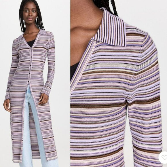 NEW Ninety-Percent Long Line Cardigan Purple Stripe Duster Cotton Sustainable - Picture 14 of 14